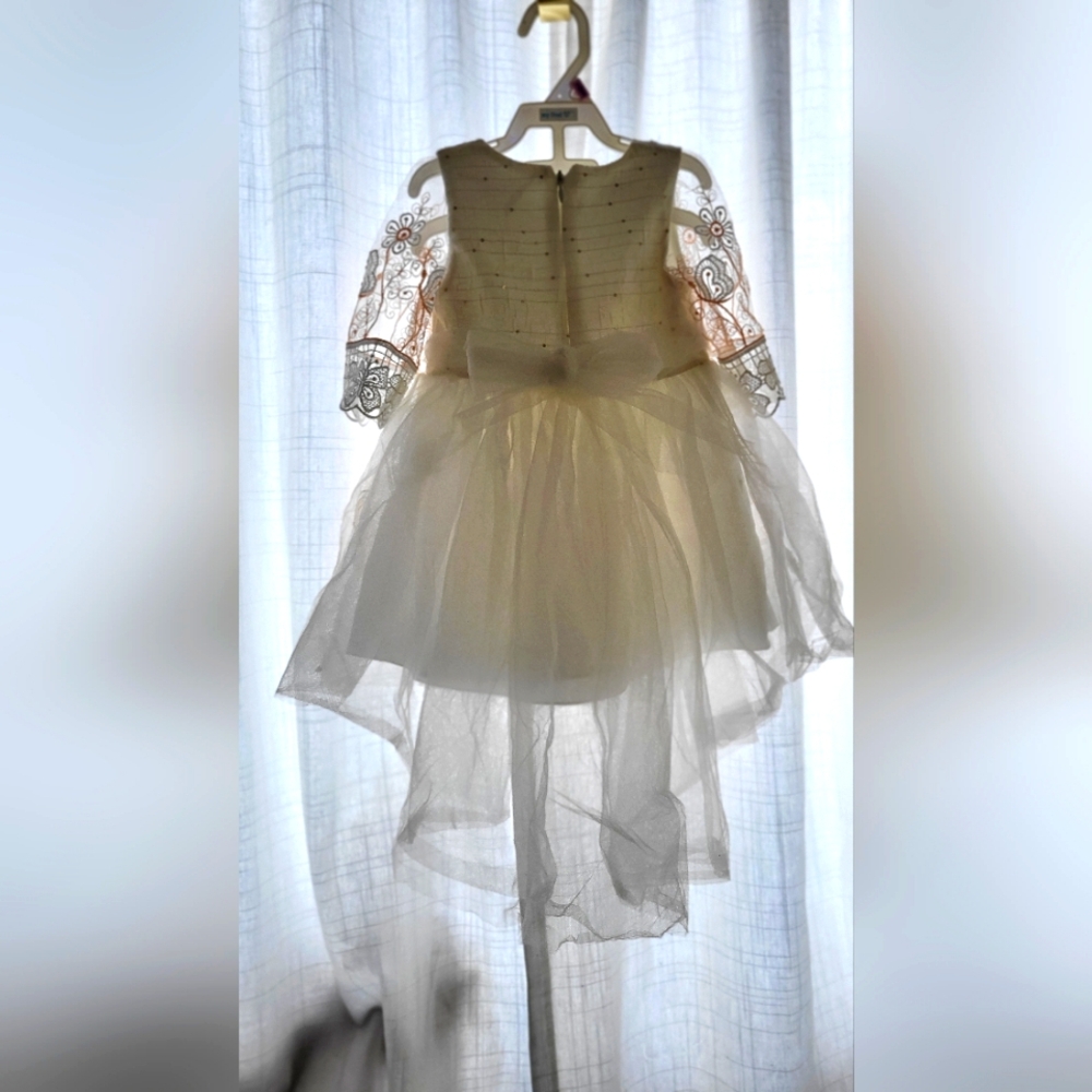 White and cream color, floral embroidered baby girl dress size 12-24m